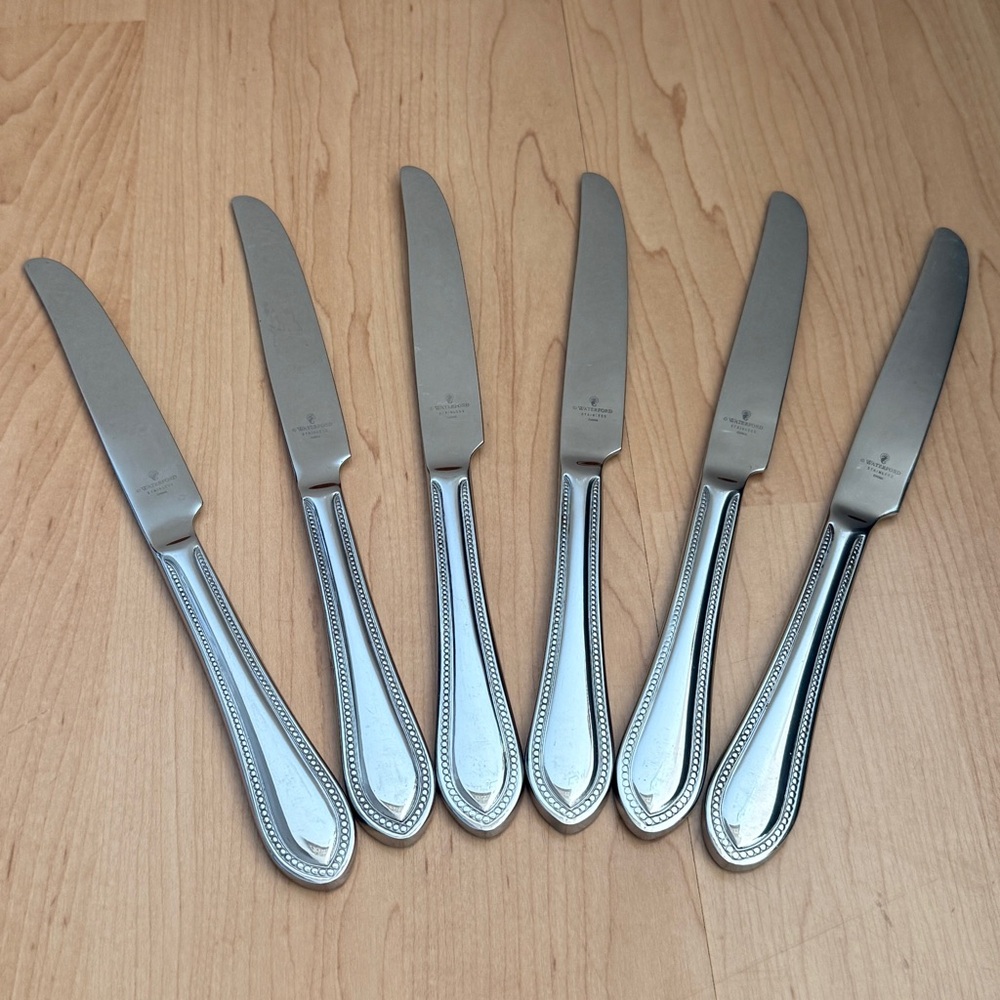 Lot of Six Waterford Brayton Bead Stainless Flatware Silverware Dinner Knives